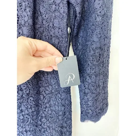NWT Adriana Papel Long Sleeve Navy blue lace Maxi Dress size 6 - Picture 12 of 12